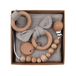 image-Baby Bath Toy Set Wooden Rattle Infant Babyplay Cotton Comfort Towel Baby Teether Wood Ring Baby Shower Gift