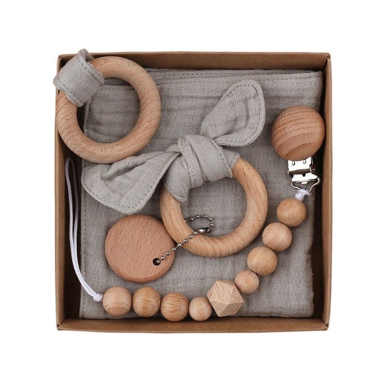 image-Baby Bath Toy Set Wooden Rattle Infant Babyplay Cotton Comfort Towel Baby Teether Wood Ring Baby Shower Gift