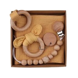 image-Baby Bath Toy Set Wooden Rattle Infant Babyplay Cotton Comfort Towel Baby Teether Wood Ring Baby Shower Gift