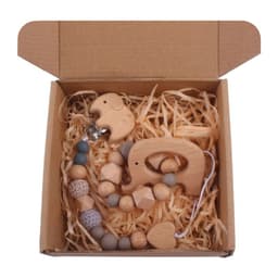 image-Baby Bath Toy Set Wooden Rattle Infant Babyplay Cotton Comfort Towel Baby Teether Wood Ring Baby Shower Gift