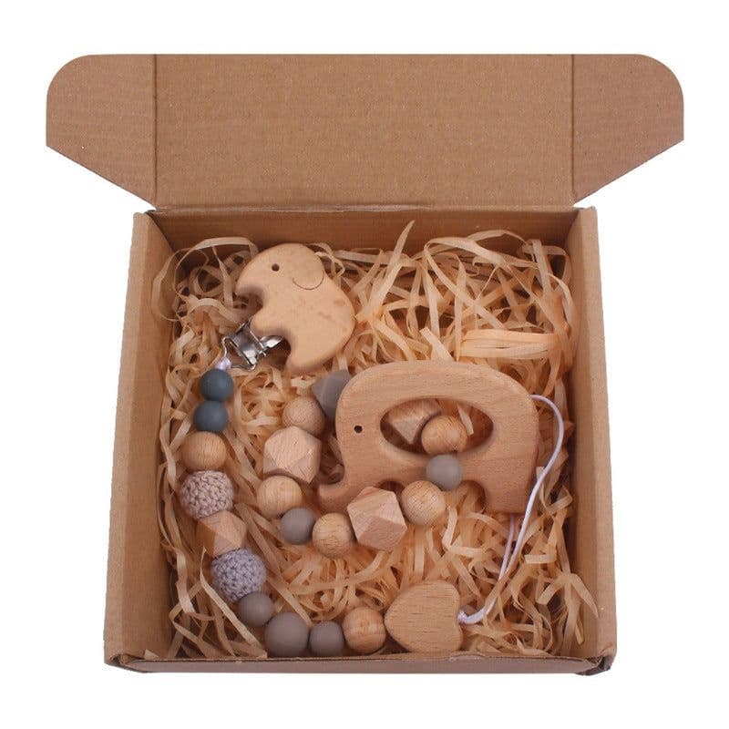 image-Baby Bath Toy Set Wooden Rattle Infant Babyplay Cotton Comfort Towel Baby Teether Wood Ring Baby Shower Gift