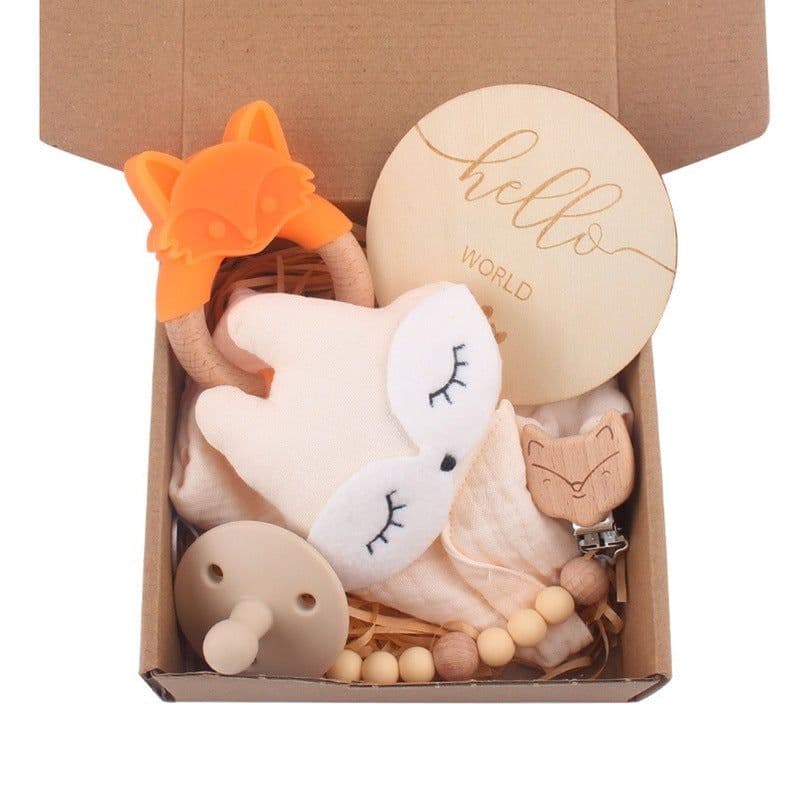 image-Baby Bath Toy Set Wooden Rattle Infant Babyplay Cotton Comfort Towel Baby Teether Wood Ring Baby Shower Gift