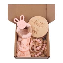 image-Baby Bath Toy Set Wooden Rattle Infant Babyplay Cotton Comfort Towel Baby Teether Wood Ring Baby Shower Gift