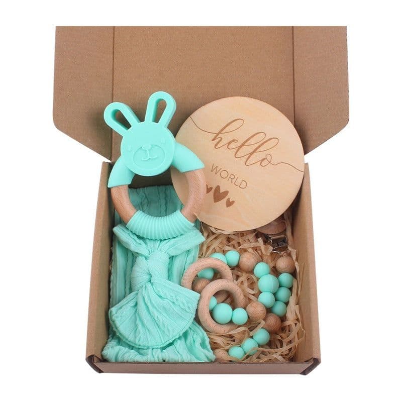 image-Baby Bath Toy Set Wooden Rattle Infant Babyplay Cotton Comfort Towel Baby Teether Wood Ring Baby Shower Gift