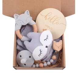 image-Baby Bath Toy Set Wooden Rattle Infant Babyplay Cotton Comfort Towel Baby Teether Wood Ring Baby Shower Gift
