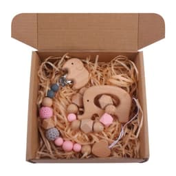 image-Baby Bath Toy Set Wooden Rattle Infant Babyplay Cotton Comfort Towel Baby Teether Wood Ring Baby Shower Gift