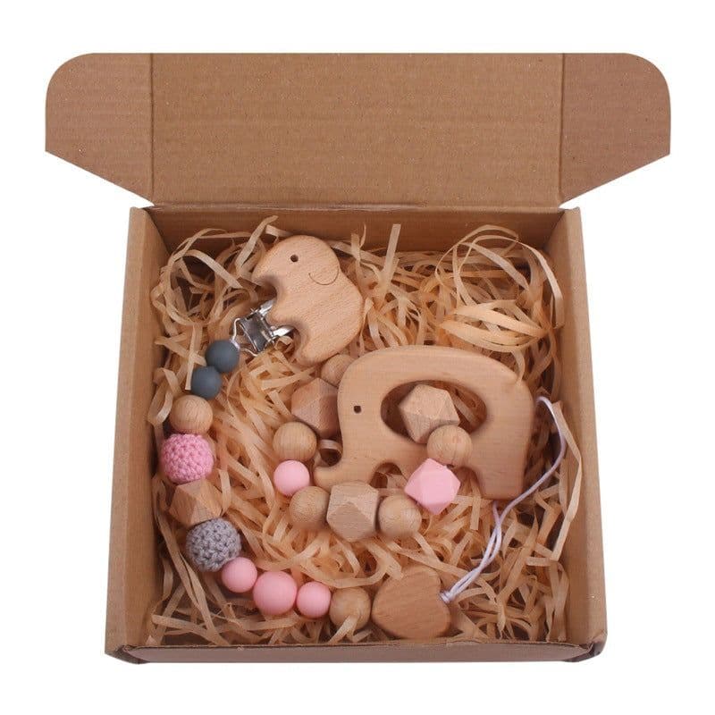 image-Baby Bath Toy Set Wooden Rattle Infant Babyplay Cotton Comfort Towel Baby Teether Wood Ring Baby Shower Gift