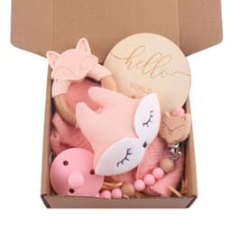 image-Baby Bath Toy Set Wooden Rattle Infant Babyplay Cotton Comfort Towel Baby Teether Wood Ring Baby Shower Gift