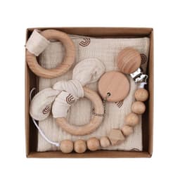image-Baby Bath Toy Set Wooden Rattle Infant Babyplay Cotton Comfort Towel Baby Teether Wood Ring Baby Shower Gift