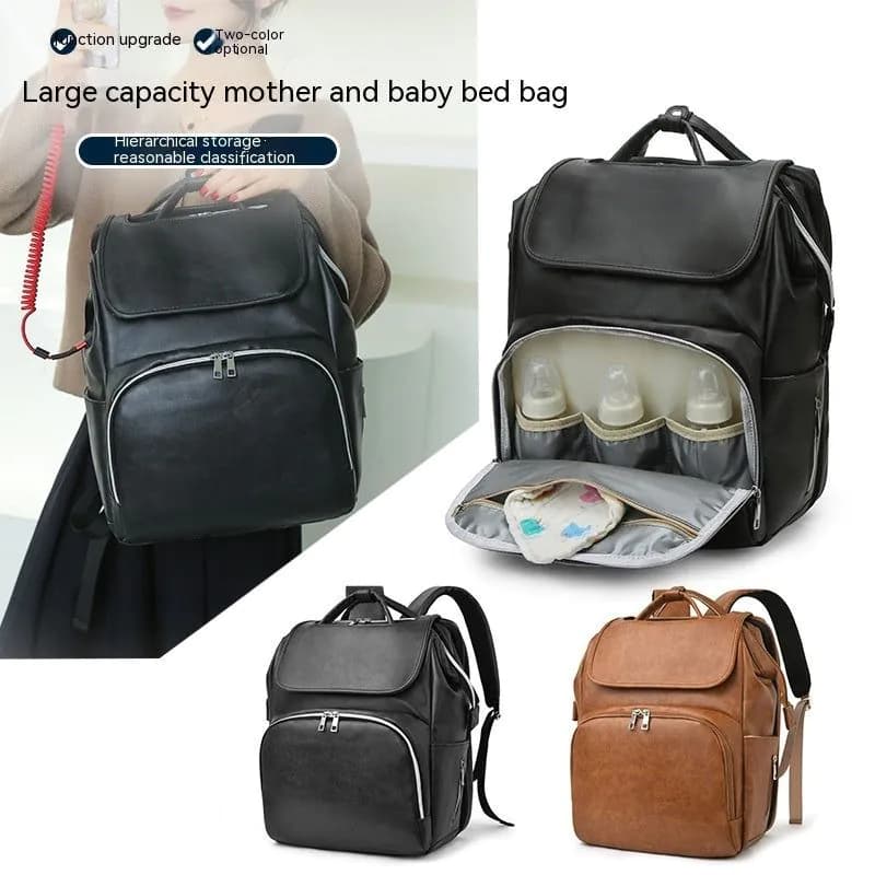 image-Leisure Crib Baby Diaper Bag Lightweight And Large Capacity Splash-proof Multi-purpose Shoulder Mummy Backpack