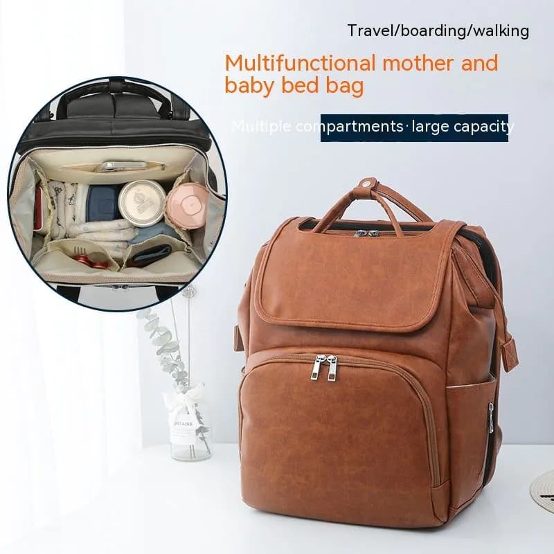 image-Leisure Crib Baby Diaper Bag Lightweight And Large Capacity Splash-proof Multi-purpose Shoulder Mummy Backpack