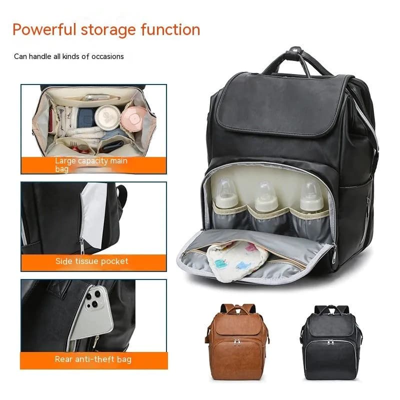image-Leisure Crib Baby Diaper Bag Lightweight And Large Capacity Splash-proof Multi-purpose Shoulder Mummy Backpack