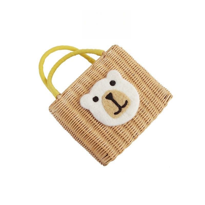 image-Casual Straw Bag Handmade Bear Shape Portable Summer Party Gathering Picnic