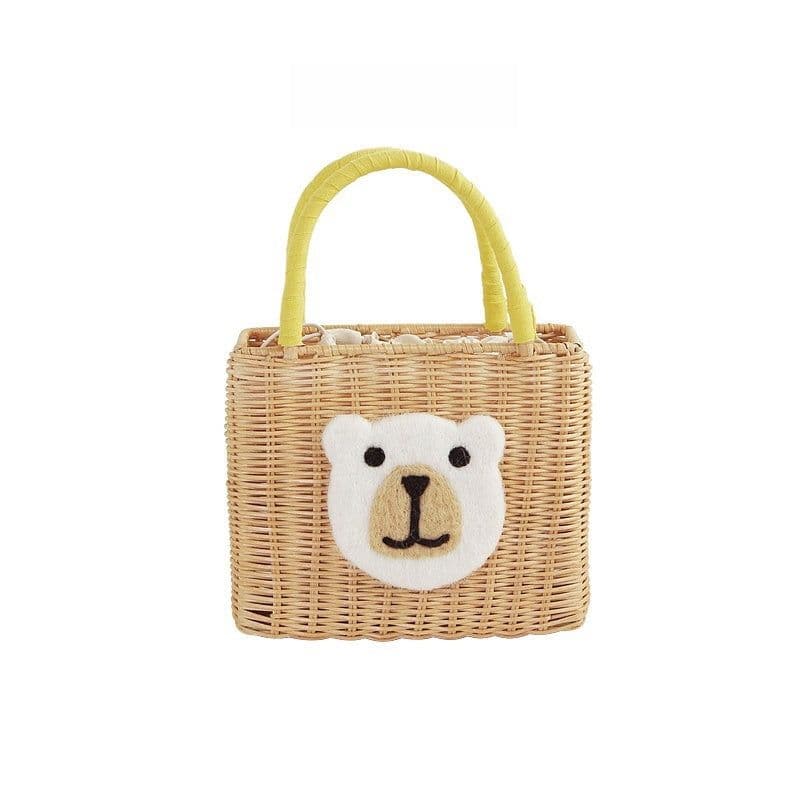 image-Casual Straw Bag Handmade Bear Shape Portable Summer Party Gathering Picnic