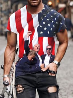 image-European And American Trump 3D Digital Printing Loose Round Neck Short Sleeve