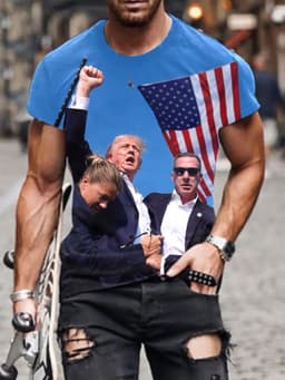 image-European And American Trump 3D Digital Printing Loose Round Neck Short Sleeve