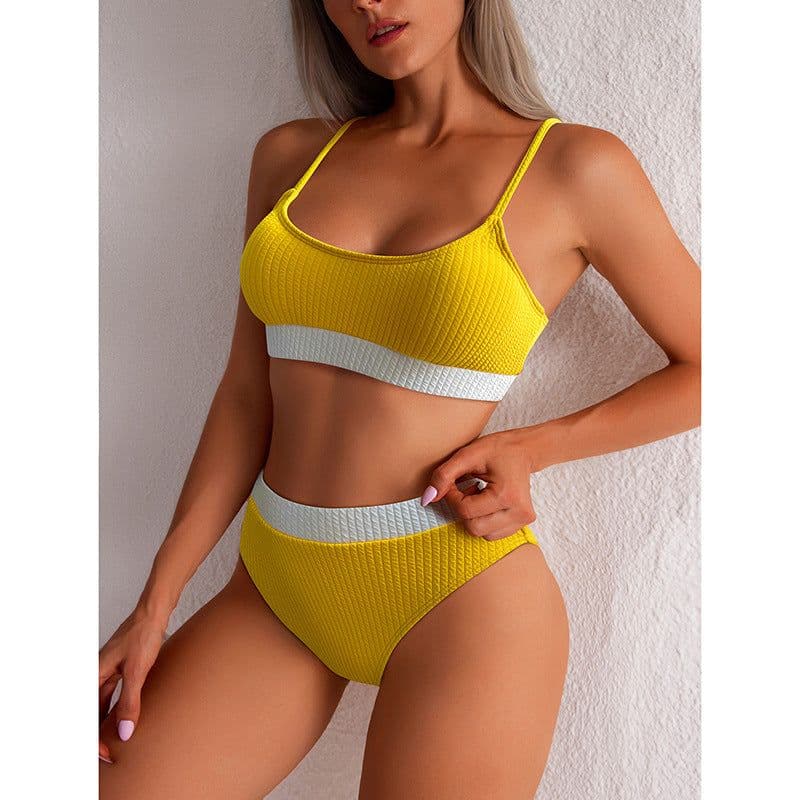 image-High Waist Bikini Swimwear Women Swimsuit New Push Up Biquini Ribbed Bathing Suit Women Sexy High Cut Bikinis Set