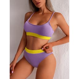 image-High Waist Bikini Swimwear Women Swimsuit New Push Up Biquini Ribbed Bathing Suit Women Sexy High Cut Bikinis Set