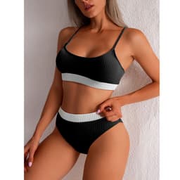 image-High Waist Bikini Swimwear Women Swimsuit New Push Up Biquini Ribbed Bathing Suit Women Sexy High Cut Bikinis Set
