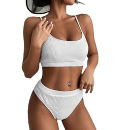 image-High Waist Bikini Swimwear Women Swimsuit New Push Up Biquini Ribbed Bathing Suit Women Sexy High Cut Bikinis Set
