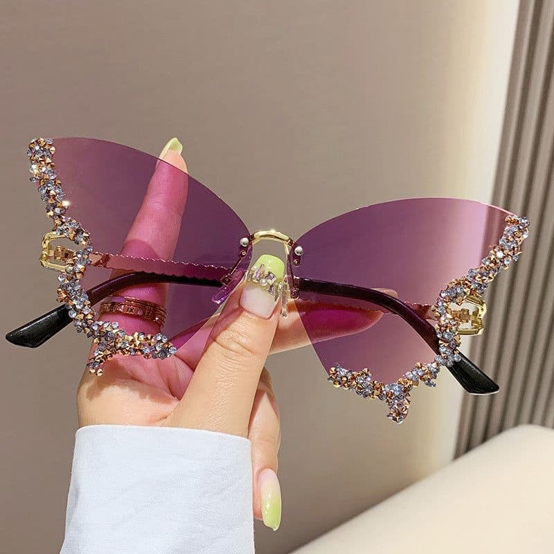 image-Luxury Diamond Butterfly Sunglasses Women Brand Y2K Vintage Rimless Oversized Sun Glasses Ladies Eyewear Shades