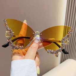 image-Luxury Diamond Butterfly Sunglasses Women Brand Y2K Vintage Rimless Oversized Sun Glasses Ladies Eyewear Shades