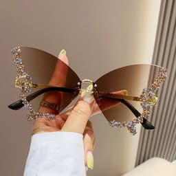 image-Luxury Diamond Butterfly Sunglasses Women Brand Y2K Vintage Rimless Oversized Sun Glasses Ladies Eyewear Shades