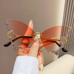 image-Luxury Diamond Butterfly Sunglasses Women Brand Y2K Vintage Rimless Oversized Sun Glasses Ladies Eyewear Shades