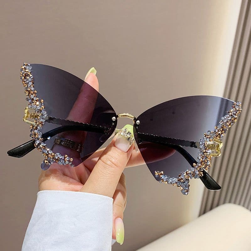 image-Luxury Diamond Butterfly Sunglasses Women Brand Y2K Vintage Rimless Oversized Sun Glasses Ladies Eyewear Shades