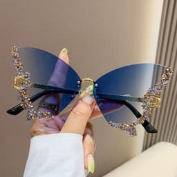 image-Luxury Diamond Butterfly Sunglasses Women Brand Y2K Vintage Rimless Oversized Sun Glasses Ladies Eyewear Shades
