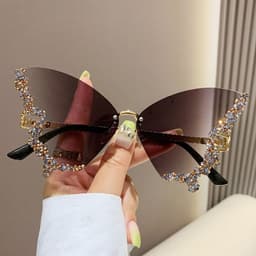 image-Luxury Diamond Butterfly Sunglasses Women Brand Y2K Vintage Rimless Oversized Sun Glasses Ladies Eyewear Shades
