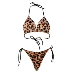 image-Solid Color Lace-up Bikini Three-point T-back Swimsuit Suit With Chest Pad Beach Womens Clothing