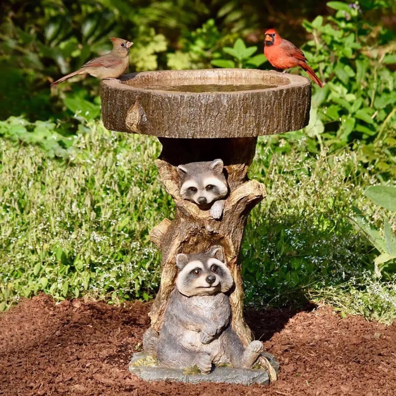 image-Garden Decoration Raccoon Resin Ornaments Handicraft Gardening Bird Drinking Ornaments