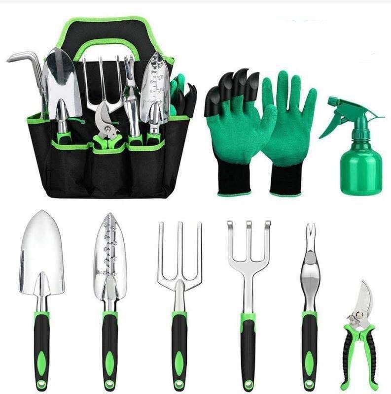 image-Garden Supplies 9-piece Aluminum Alloy Set, Silicone Two-color Handle Shovel Gardening Tools