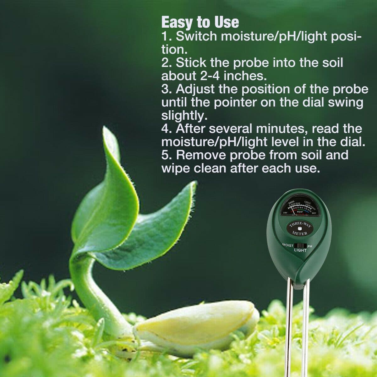 image-3 In1 Soil Tester Water PH Moisture Light Test Meter Kit For Garden Plant Flower