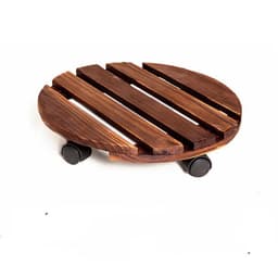 image-Round Carbonized Wood Universal Wheel Flower Pot Base Tray