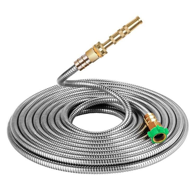image-Stainless Steel Garden Hose With Brass Garden Hose Nozzle