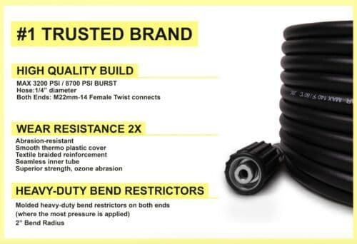 image-50 FT 3200 MAX PSI Pressure Washer Replacement Hose M22 14MM PEGGAS