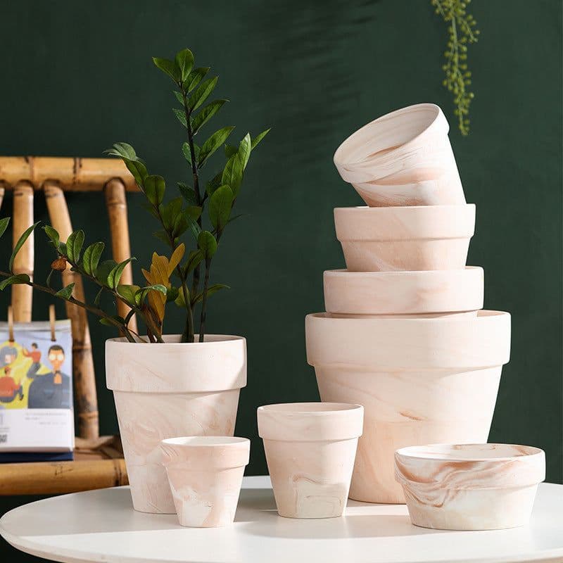 image-Gradient Macchiato Red And White Pottery Natural Pot Vegetarian Burning Breathable And Absorbent Large Type Green Plants Meaty