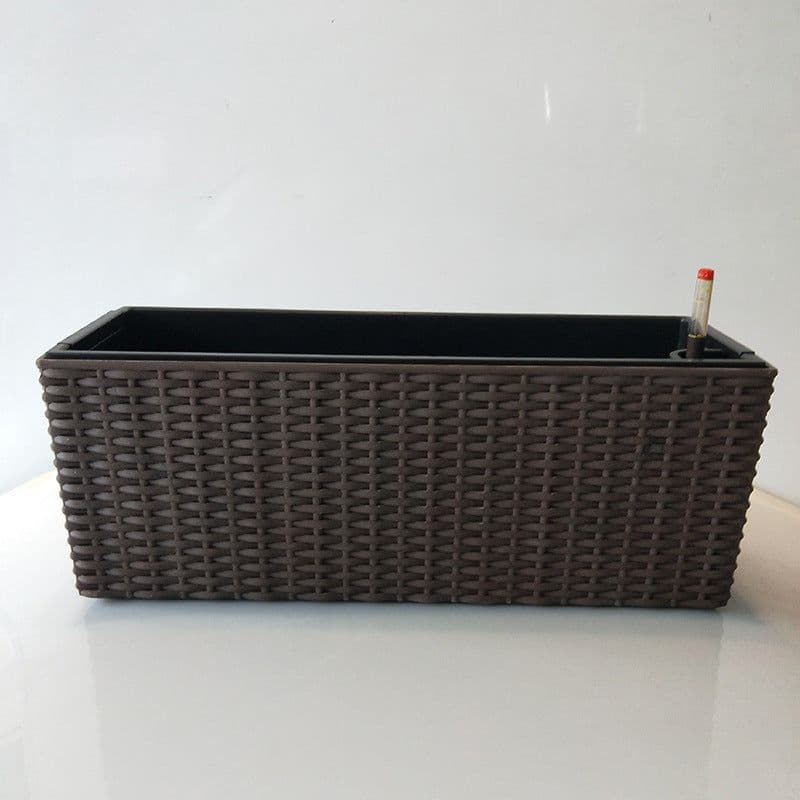 image-Balcony Rattan Long Flower Pot Automatic Water Feeding Lazy Flower Pot Large Planting Basin