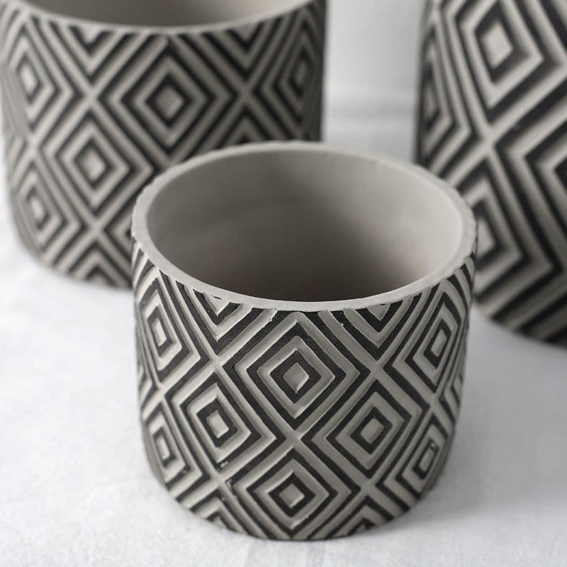 image-Cement Flower Pot Green Plant Diamond Pattern Vase Creative Retro Nordic INS
