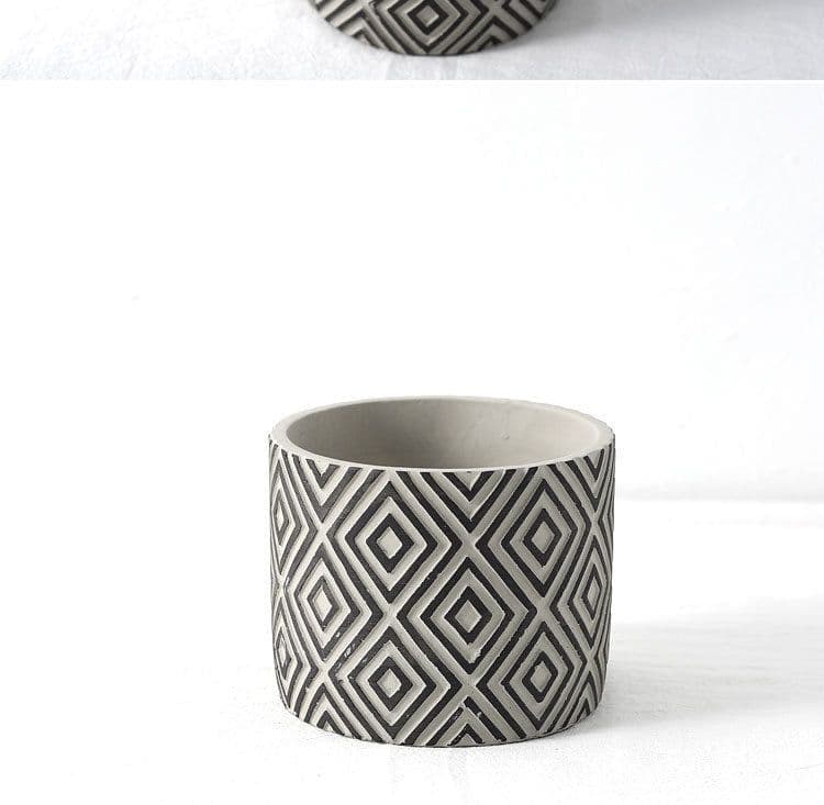 image-Cement Flower Pot Green Plant Diamond Pattern Vase Creative Retro Nordic INS