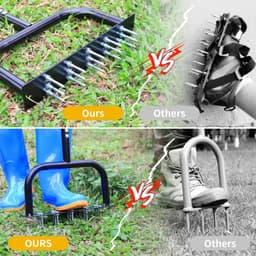 image-Lawn Aerator Tool Manual Metal Spike Grass Aeration With Dethatching Rake 15 Iron Spikes For Yard And Garden Compacted Soil Aerator Tool Black