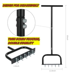 image-Lawn Aerator Tool Manual Metal Spike Grass Aeration With Dethatching Rake 15 Iron Spikes For Yard And Garden Compacted Soil Aerator Tool Black
