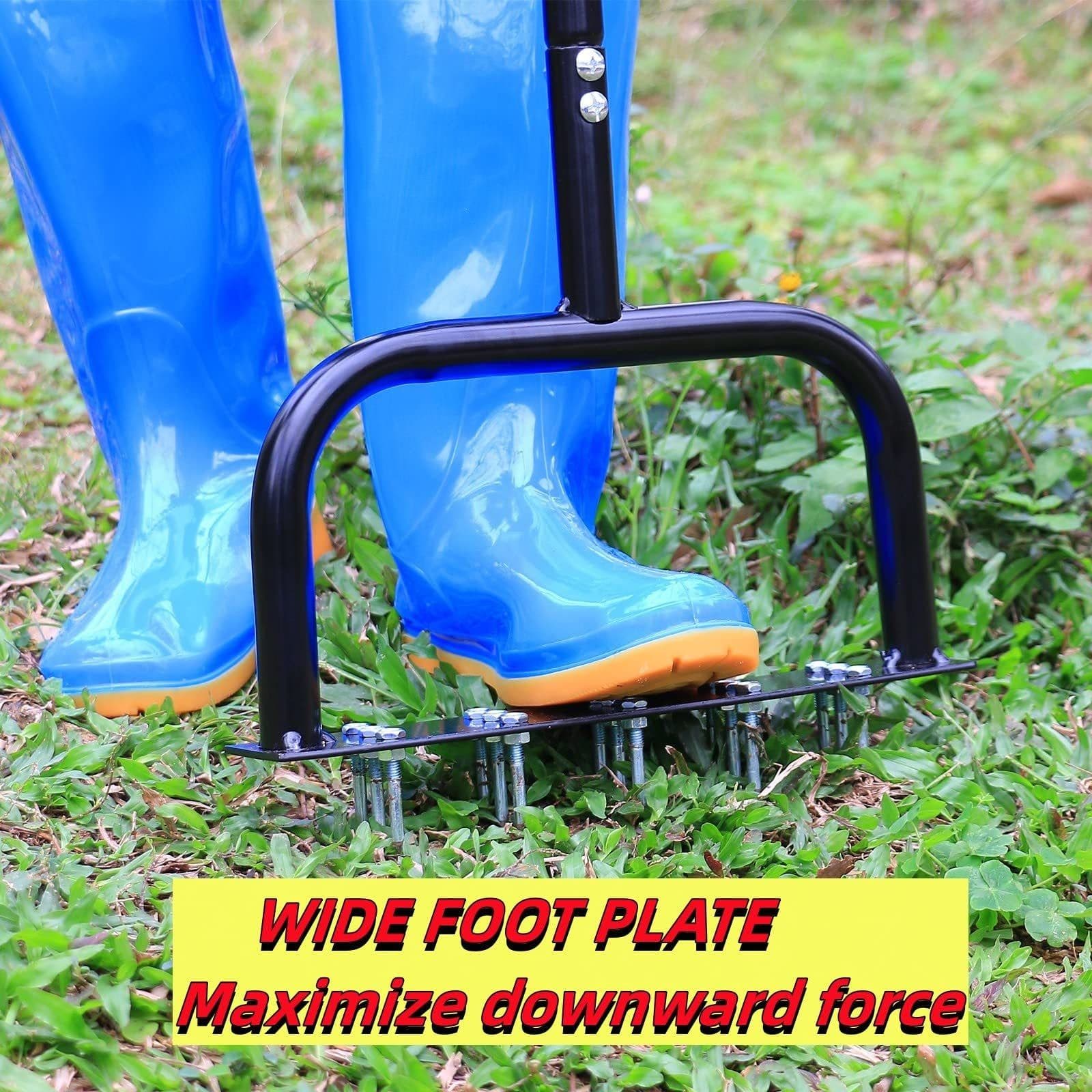 image-Lawn Aerator Tool Manual Metal Spike Grass Aeration With Dethatching Rake 15 Iron Spikes For Yard And Garden Compacted Soil Aerator Tool Black