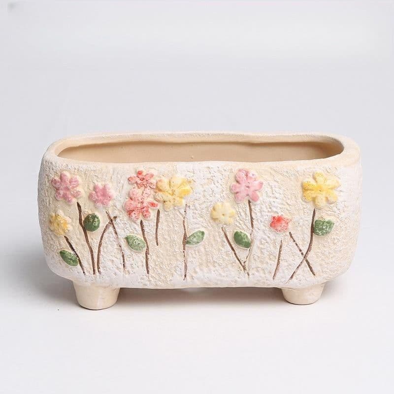 image-Plain Burning Hand-painted Flower Pot Succulent Bonsai Small Wholesale Stoneware Ceramic Flower Pot