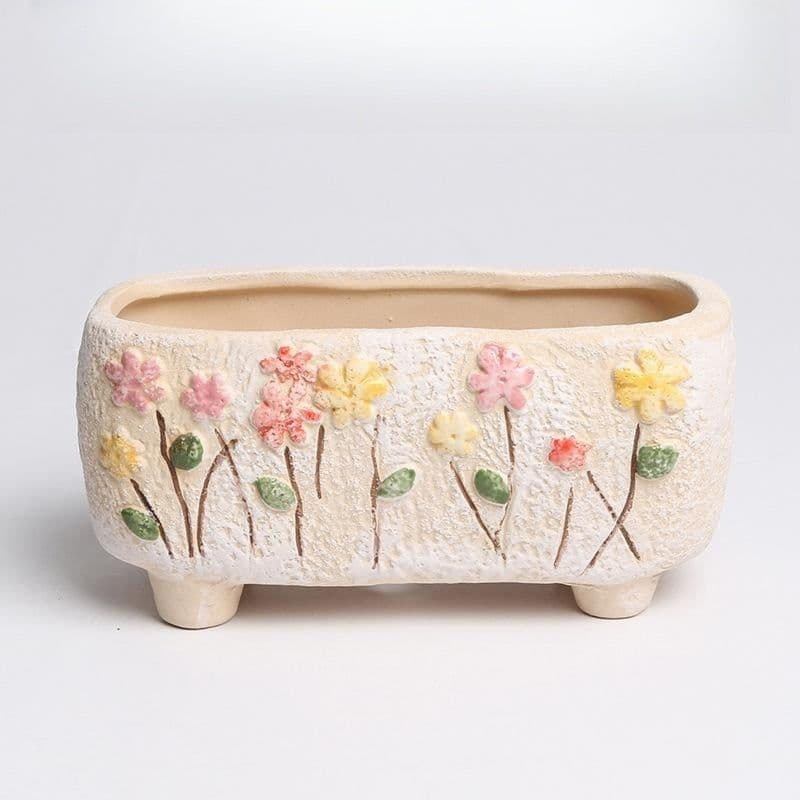 image-Plain Burning Hand-painted Flower Pot Succulent Bonsai Small Wholesale Stoneware Ceramic Flower Pot