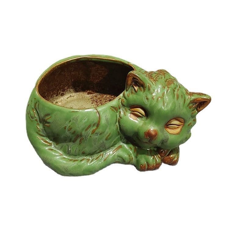 image-Creative Cute Cartoon Cat Ceramic Succulent Flower Pot Simple Animal Succulent Small Flower Pot