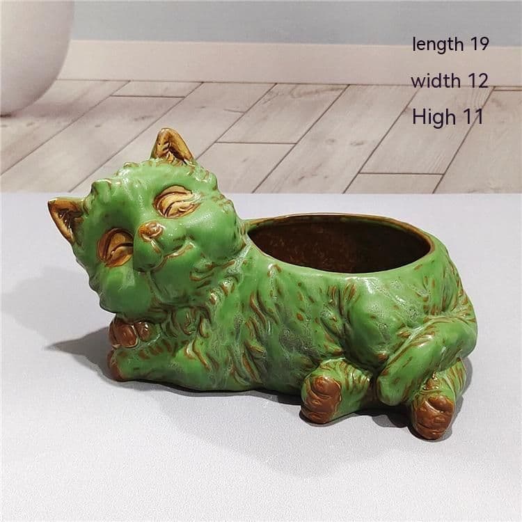image-Creative Cute Cartoon Cat Ceramic Succulent Flower Pot Simple Animal Succulent Small Flower Pot