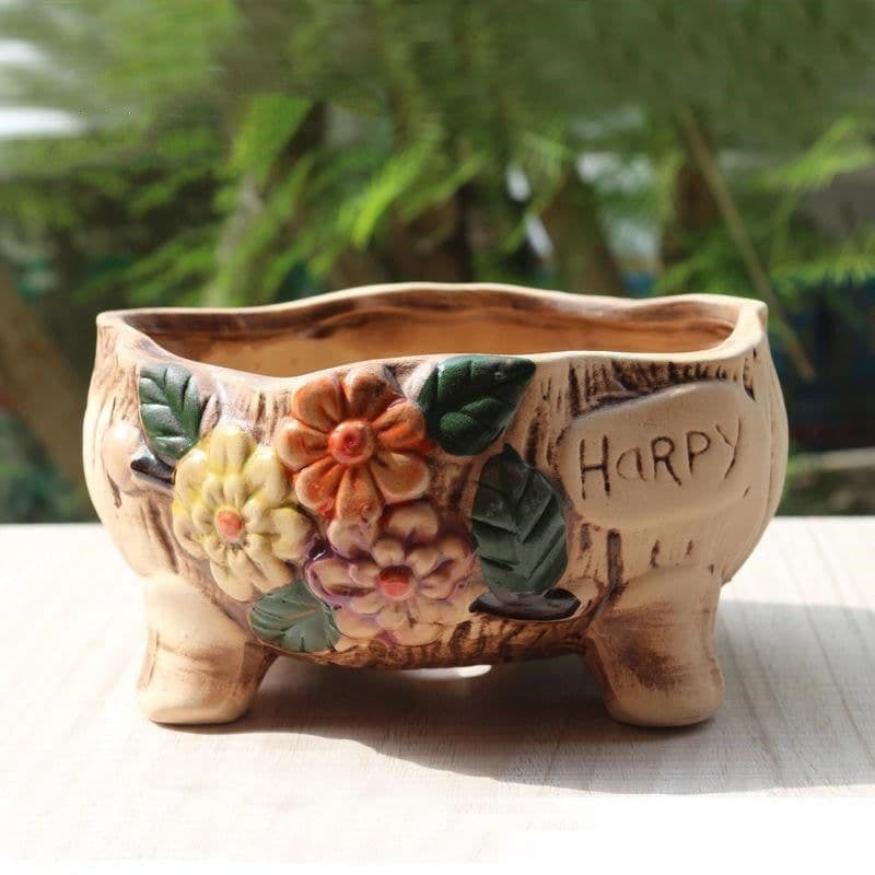 image-Creative Personality Green Plant Pot Handmade Desktop Breathable Combination Small Ceramic Flower Pot